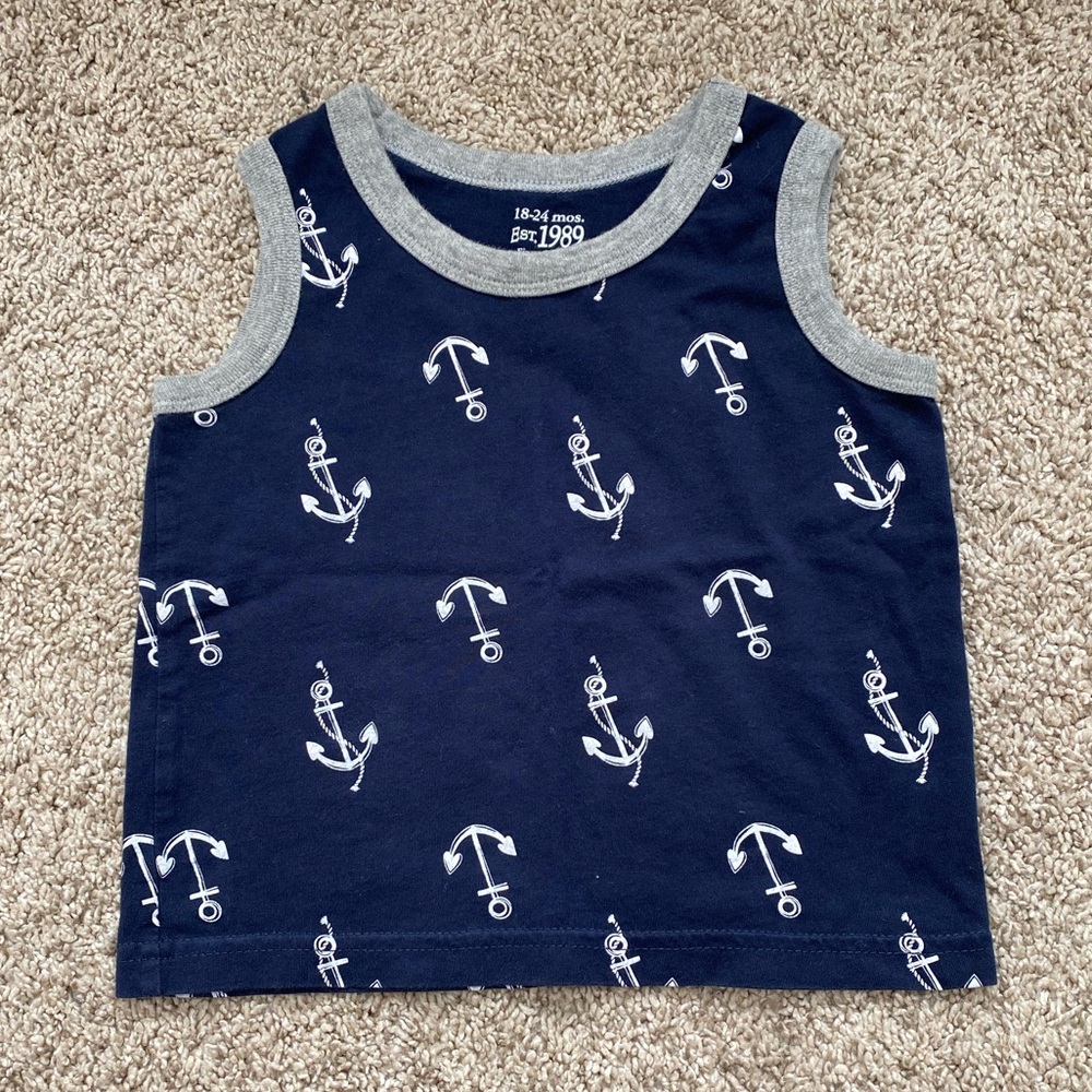 The Childrens Place Baby Toddler Boy Nautical Anchor Tank Top Navy 18-24 months